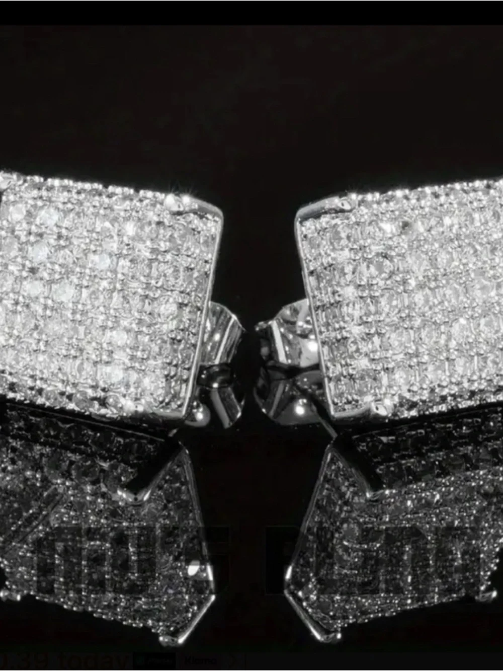 Sterling Silver Square Pave Stud Earrings - White